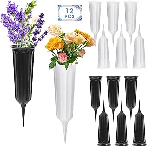 2-Pack Cemetery Vases With Spikes - Plastic Flower Holders For Graves With Drainage Holes