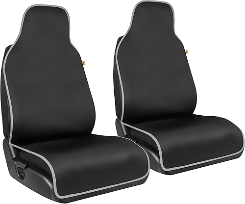 CAT Fundas impermeables para asientos delanteros, paquete de 2 con ribete gris, fundas de asiento de neopreno duraderas para automóviles, ajuste