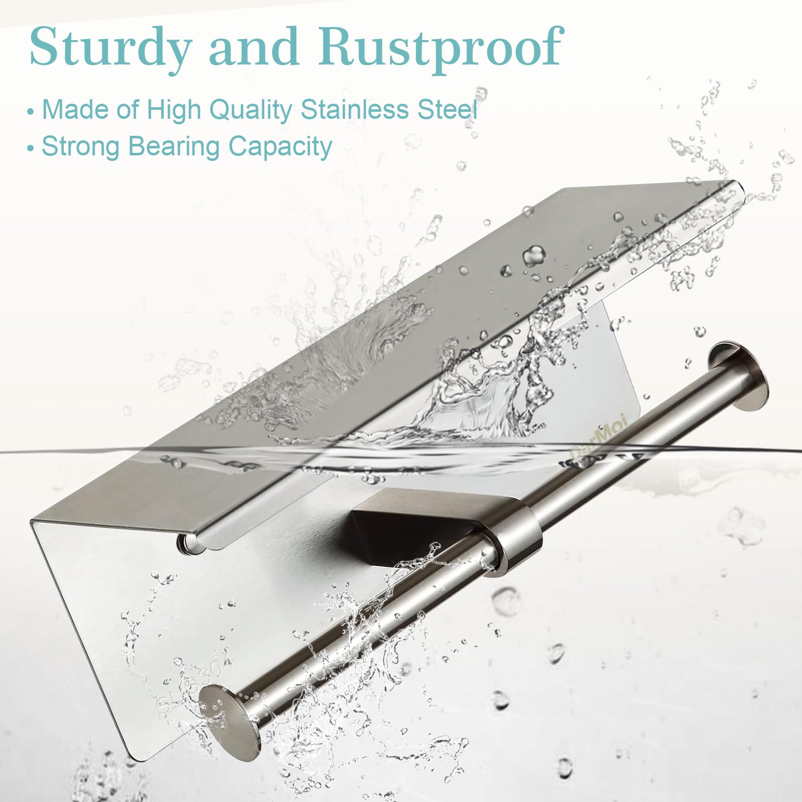 Toilet Roll Holder Wall Mounted Stainless Steel Toilet Paper Holder with Shelf Heavy Duty Double Roll Bathroom Organizer for Small Spaces & RVs - Image 4
