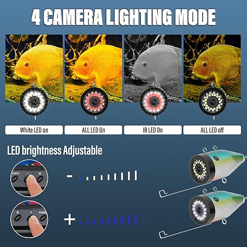 Miniatura 5 de ESANHAO Cámara de pesca, grabadora DVR de 9 pulgadas, cámara de pesca submarina con 30 luces LED ajustables, cámara submarina portátil para pesca en