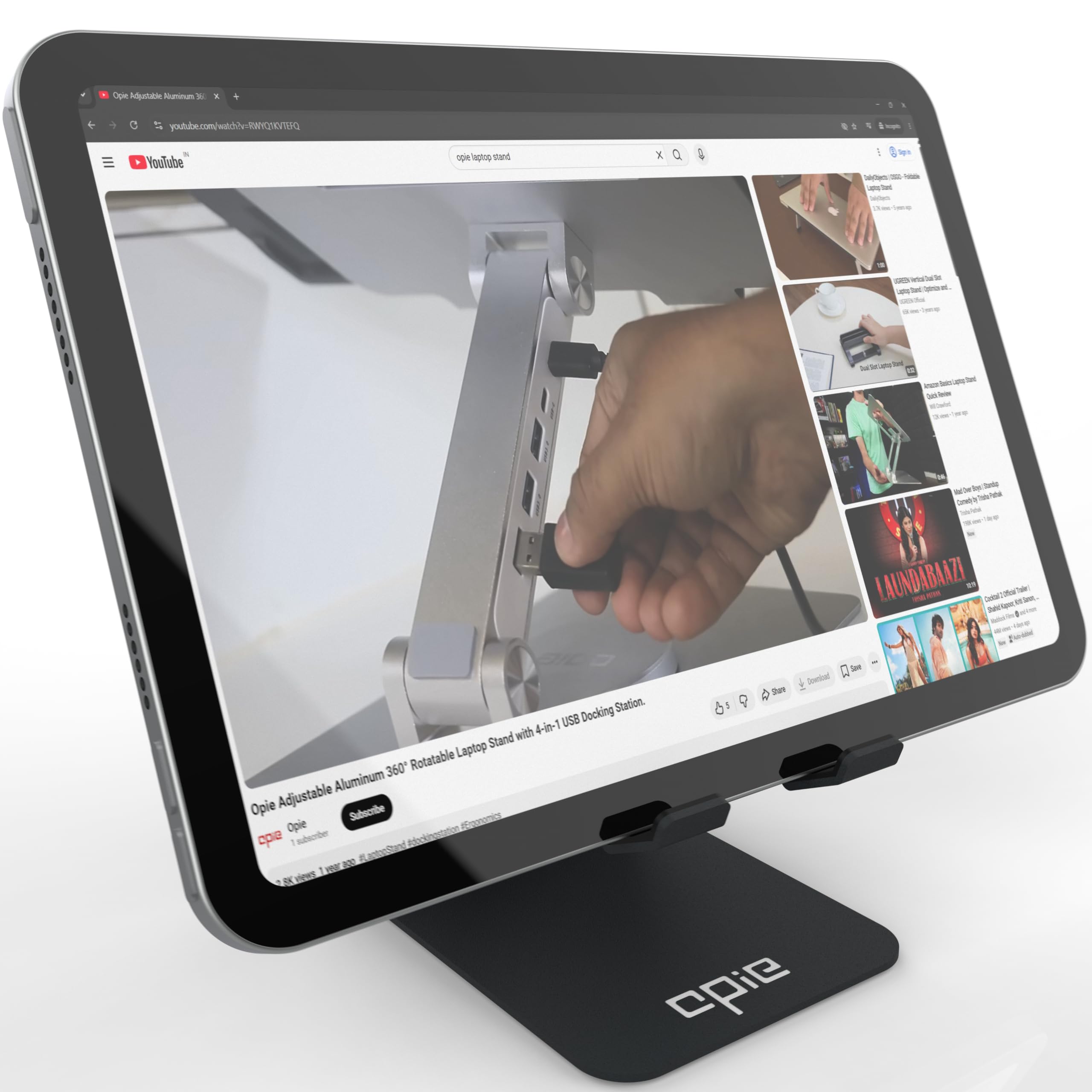 OPIE Premium Metal Mobile Stand for Desk – Heavy Duty Steel Phone Holder with Anti-Slip Rubber Grip & Stable Centre of Gravity, Ergonomic Design for All Smartphones & Tablets (Black)-image-1