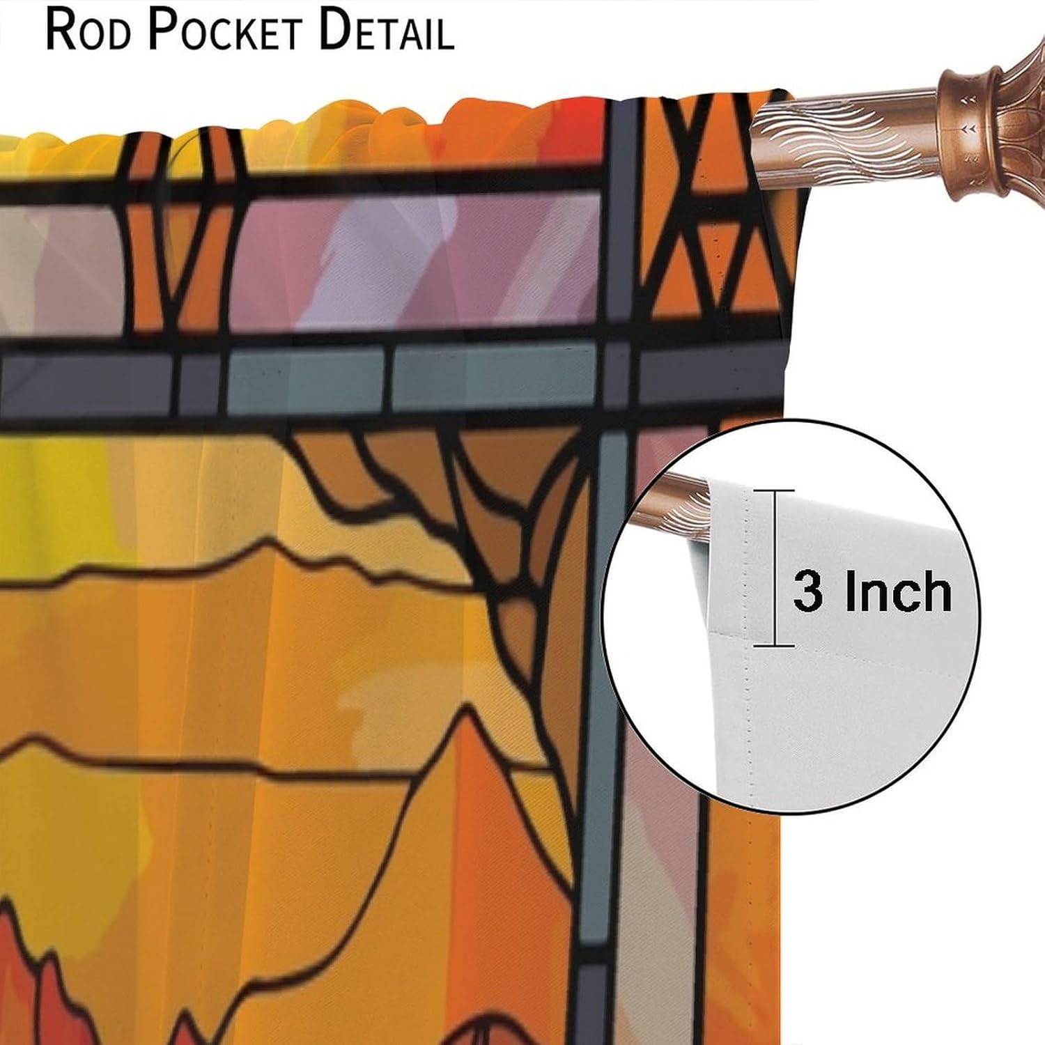 Stained Glass Blackout Window Curtain，Halloween Scene Sunrise Stained Glass for Home Kitchen Livingroom Coffee Room Window Drapes 2Panel 52" W X 84" L