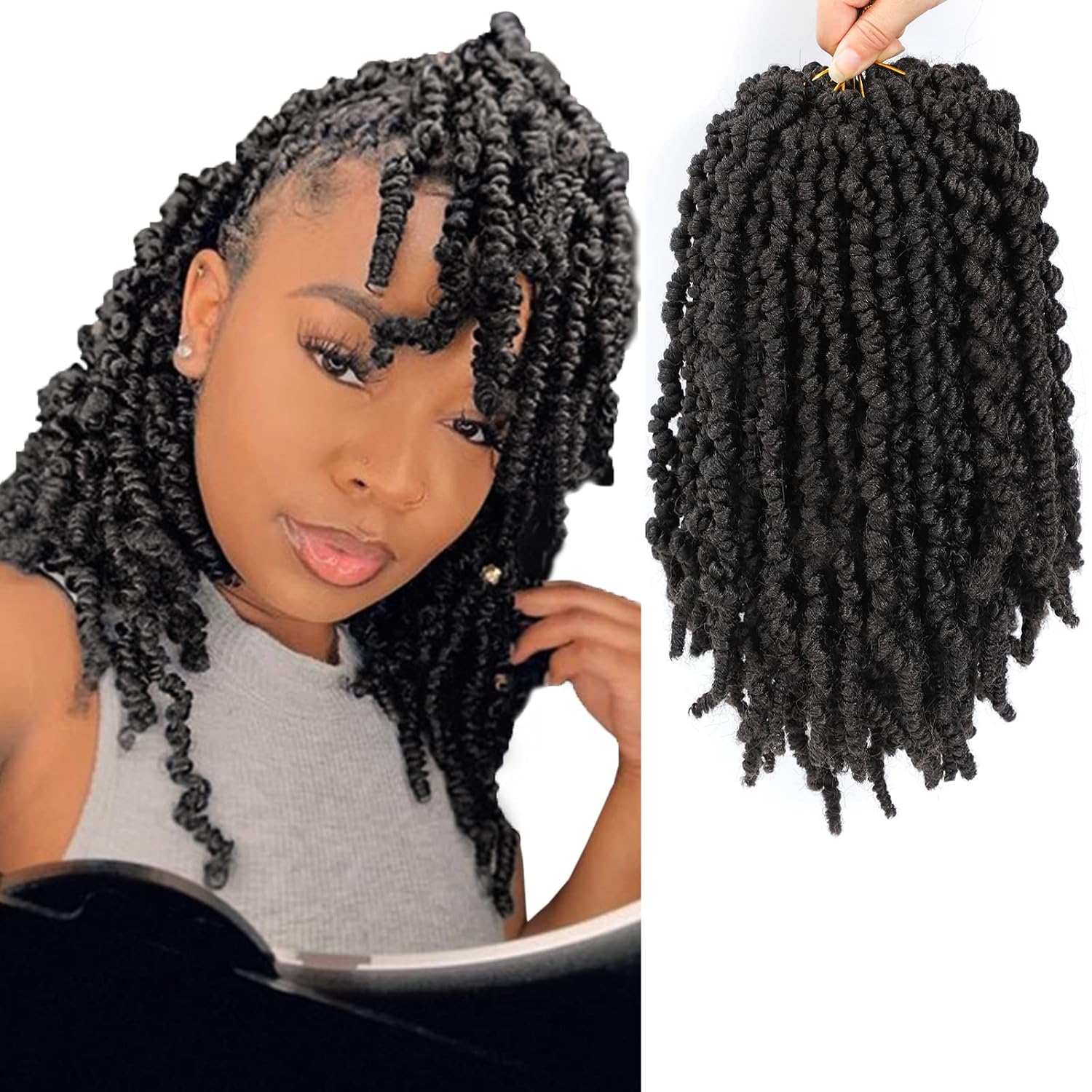 7 Packs Passion Twist Crochet Hair Pre-twisted Spring Twist Hair 14 Inch Crochet Hair Braids Short Curly Passion Twists Crochet Braiding Hair Extensions 15 Strands/Pack(2#)