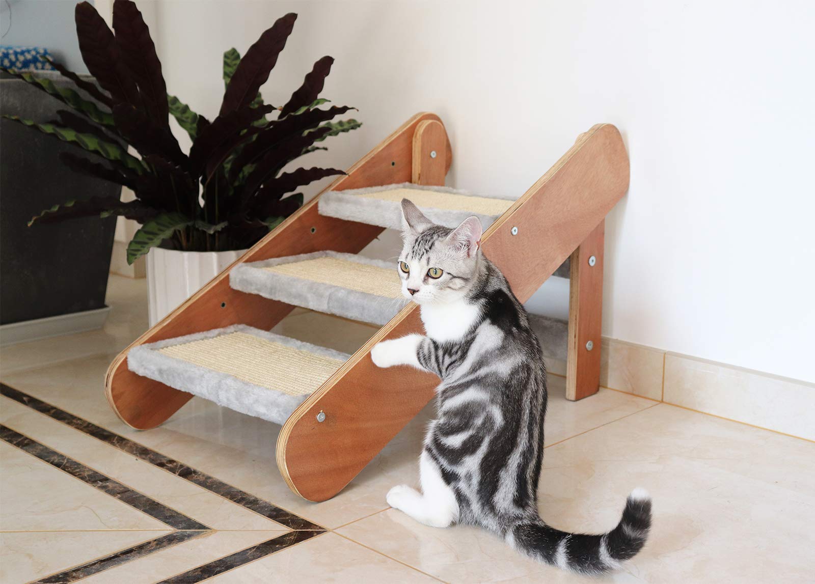 Huisdierentrap voor kleine honden en katten met 3 treden. Brand product_type: opvouwbare 2-in-1 helling, sofa hoogte 38 cm, hout MDF