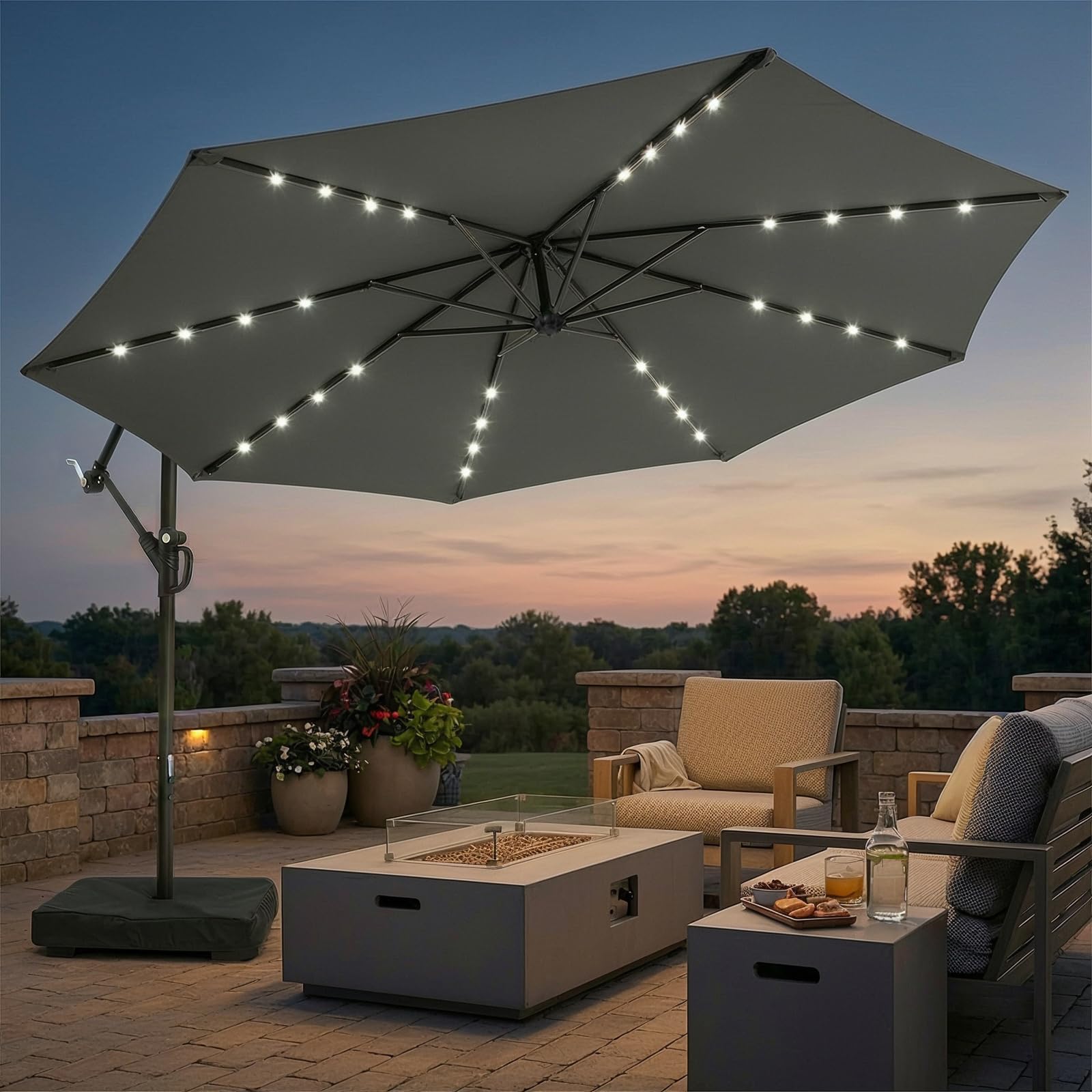 wikiwiki 10ft Solar LED Cantilever Umbrella