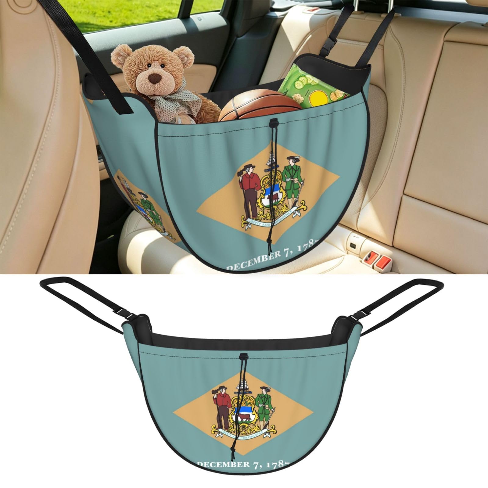 Cntdbu Black Delaware State Flag Car Seat Organizer-Backseat Storage Bag For Travel