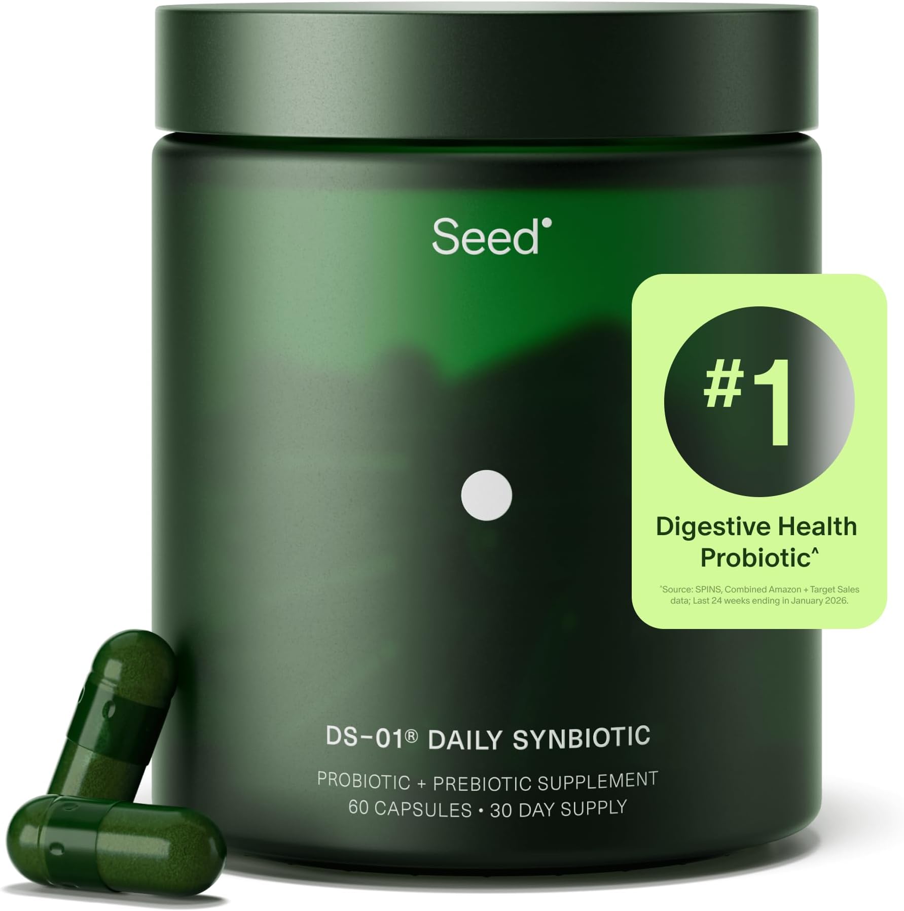 Seed DS-01 Daily Synbiotic (60 Capsules) - 53.6 Billion AFU - Digestive Health, Gut Health, and Immune Health - Multi-Strain Probiotics for Women & Men - Vegan & Shelf-Stable