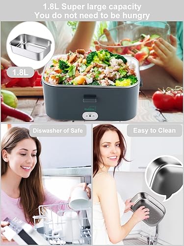 Miniatura 2 de Buddew Fiambrera eléctrica de 70 W, calentador de alimentos 3 en 1, 12 V24 V110 V, calentador de almuerzo portátil (capacidad de 1.8 arges),