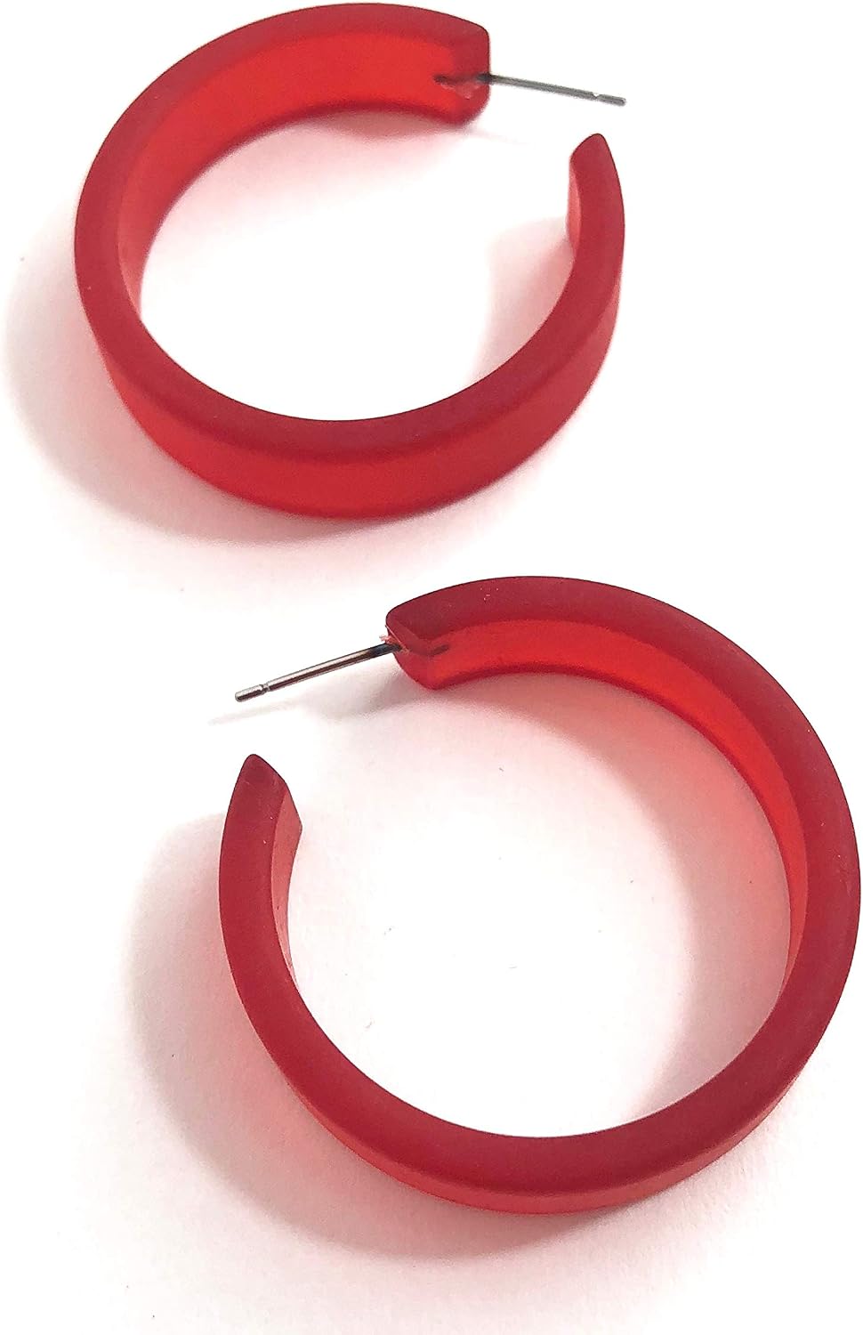 Cherry Red Hoop Earrings | Vintage Lucite Frosted Large Portland Hoops - PTLD-RD-1