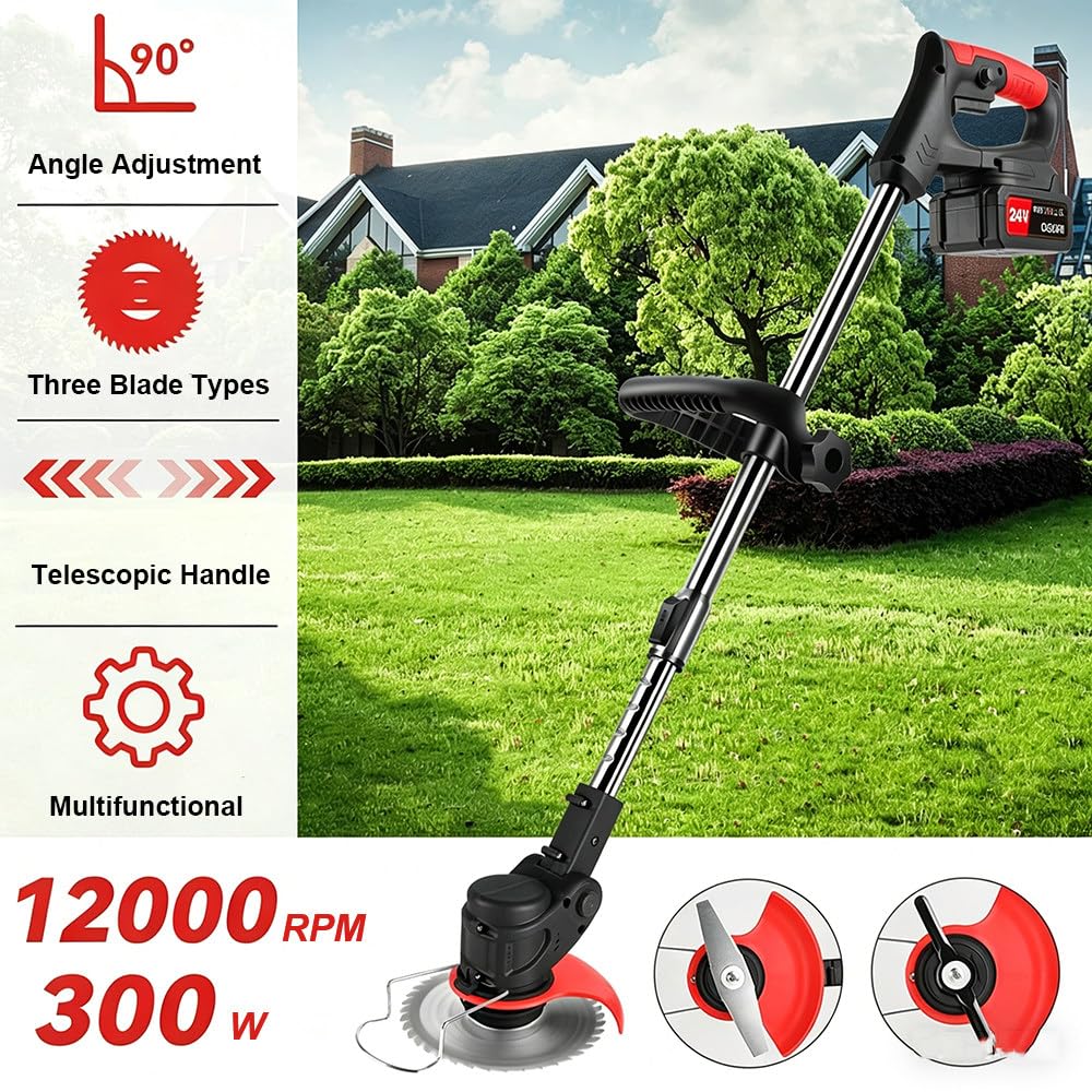 Decespugliatore Elettrico,Con Set Di Lame 3-In-1,48v Senza Fili,Asta Telescopica Regolabile,12000 Giri/Min,Protezione Di Sicurezza Intelligente,Impugnatura Monomano,Ideale Per Cortili,Giardini B