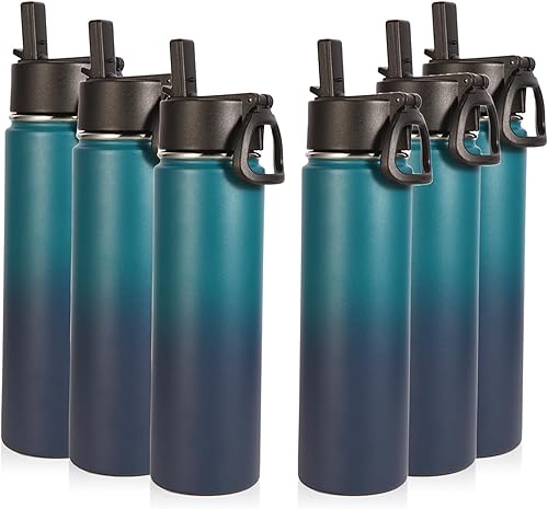 Miniatura 18 de Volhoply Botella de agua aislada de 24 onzas con tapa con pajilla, botellas deportivas de acero inoxidable de boca ancha con asa, tazas de vacío