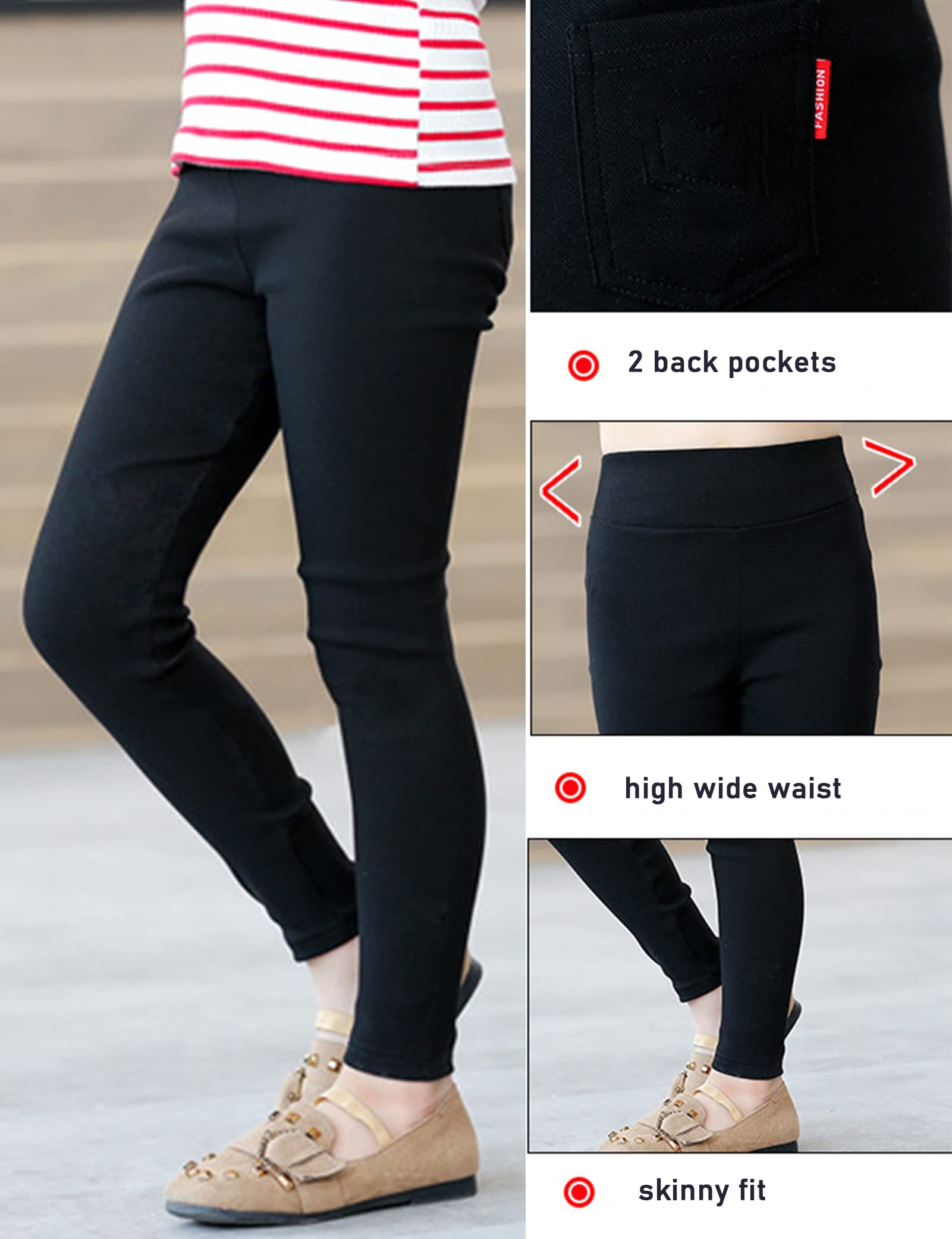 Kiench Leggings largos para niña con bolsillos, corte ajustado, 2 unidades