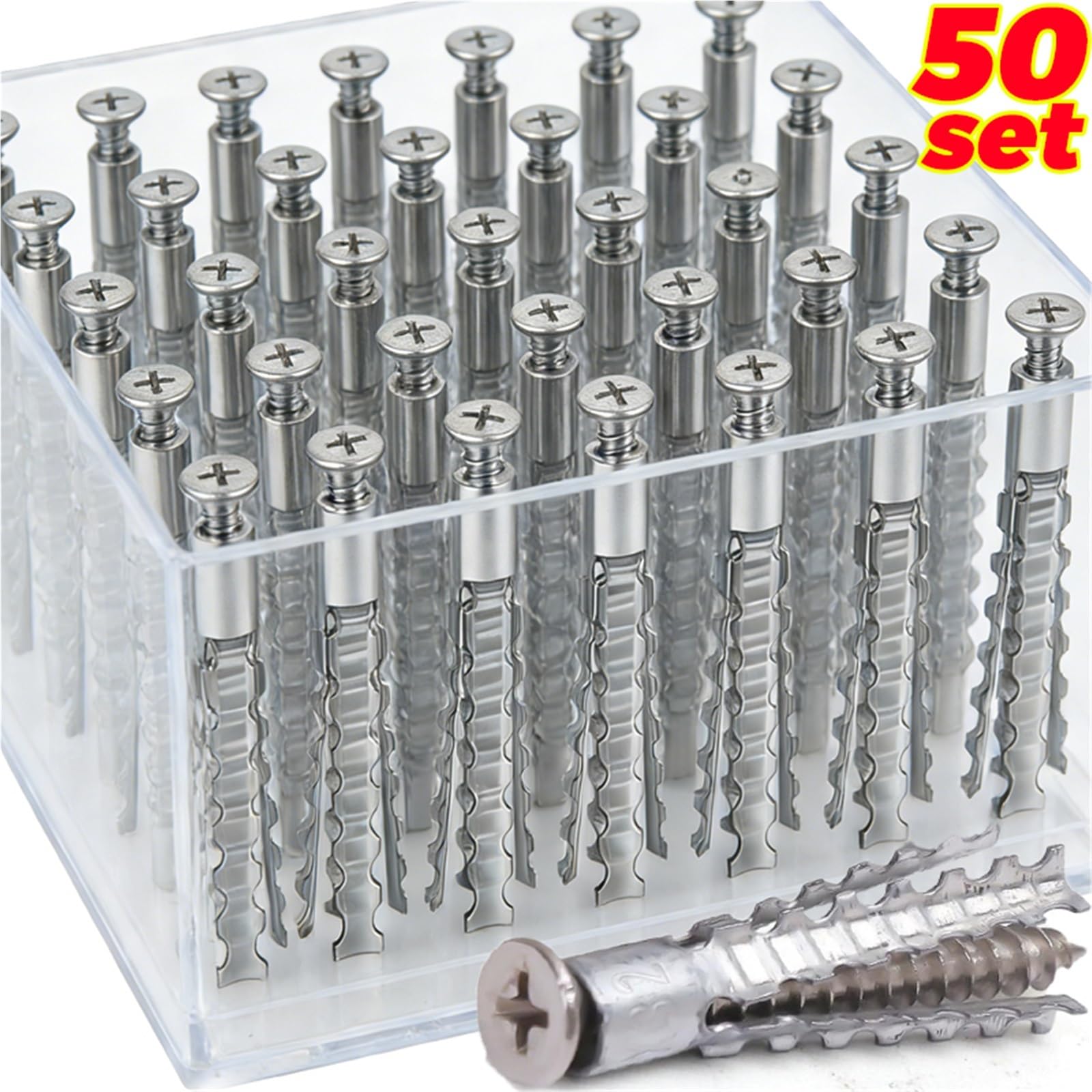 Fisher Tasselli Viti ad espansione seghettate in metallo Vite autofilettante for tubo in acciaio Bulloni di ancoraggio a parete Tappo perforazione(A- 8mm,50 Sets)