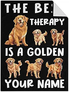 Custom Golden Retriever Blanket for Women, Men - 60x80 Inches Twin Size - Soft Fluffy Cozy Blankets Gift - Black Funny Blanket for Bed, Sofa, Winter