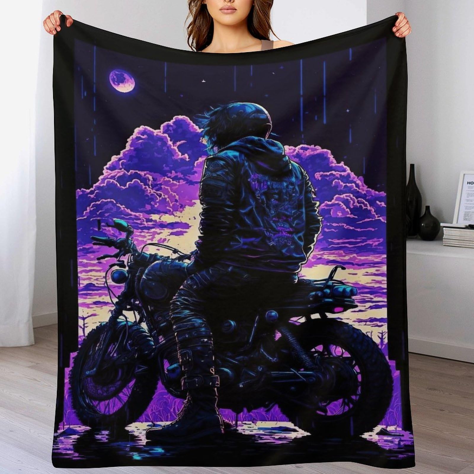 Couverture plaid moto flannel cadeau idéal pour passionné de motocyclisme et lit
