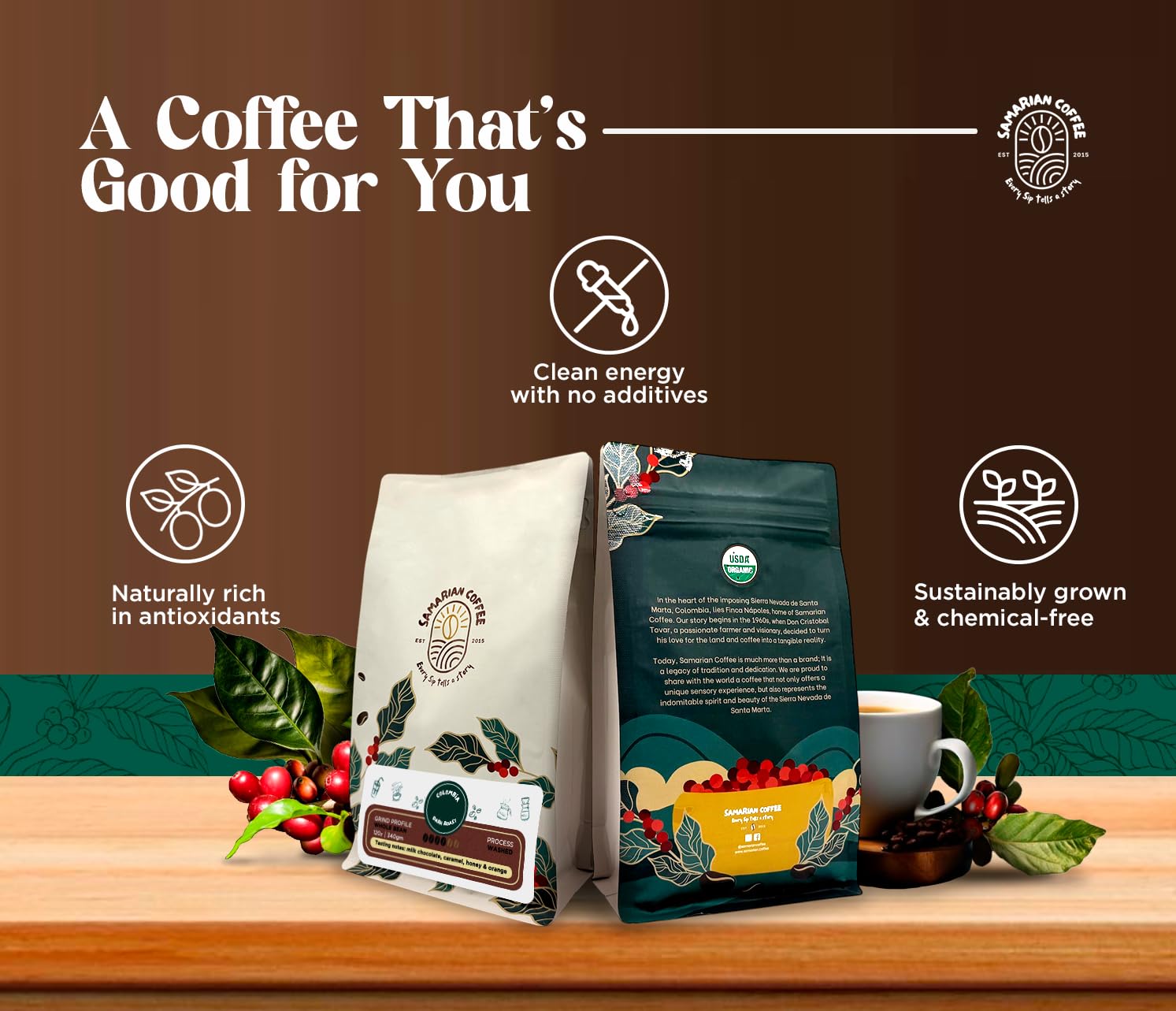 Samarian Coffee – Medium Roast Whole Bean – Colombian Specialty Coffee from Single Estate – Arabica with Citrus & Floral Notes – Smooth & Aromatic – For Pour Over, French Press, Chemex, V60 – 12oz Bag