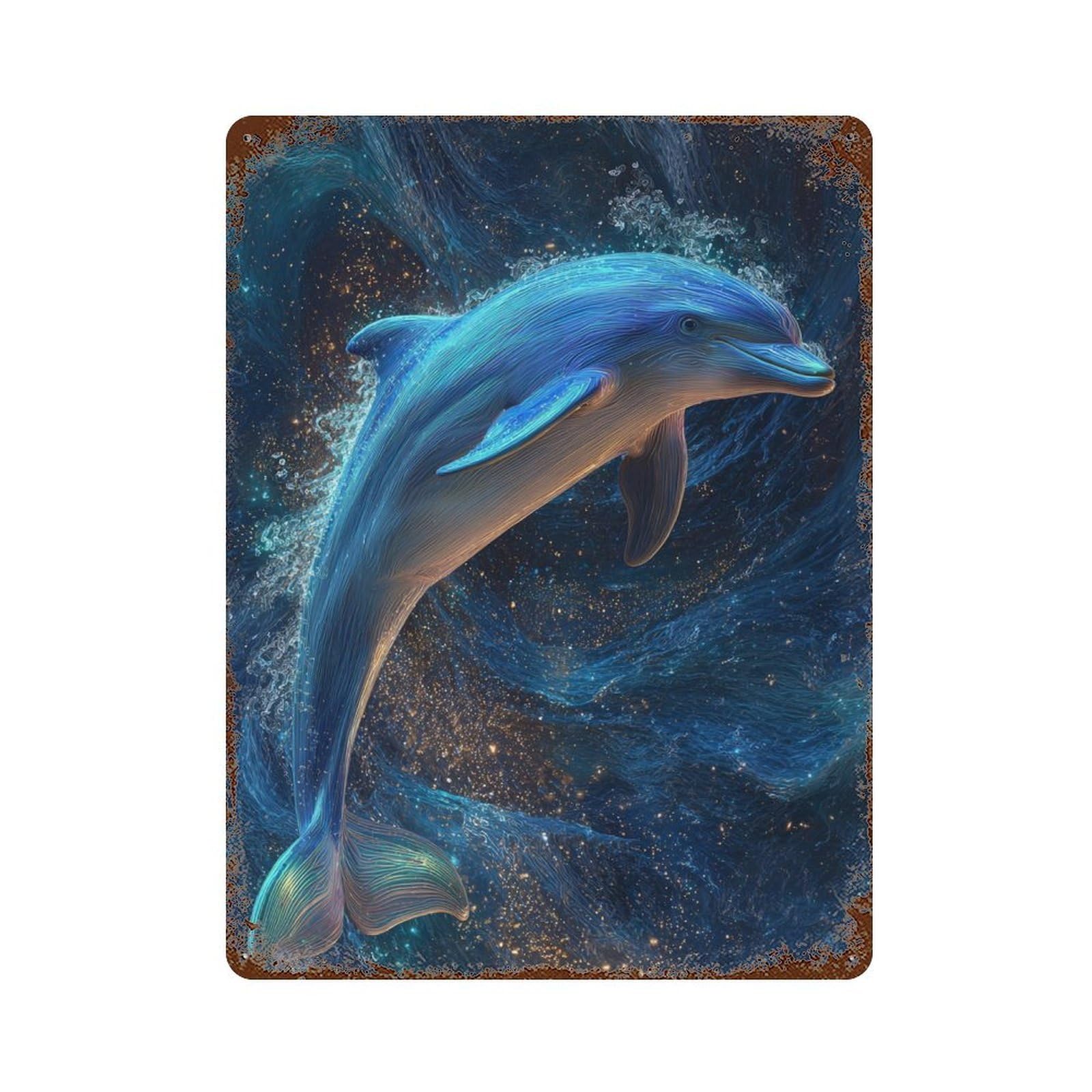 Oceanic Delight Dolphin Dance Distressed Metal Wall Sign 15.7"x11.8", Rustic Home Decor for Living Room, Hallway And Home Decor