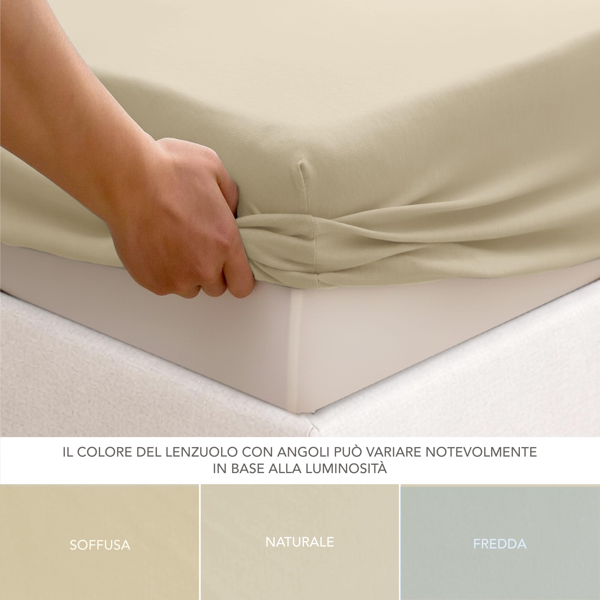 Dreamzie Lenzuolo Con Angoli Matrimoniale Cotone 160x200 cm, 100% Cotone Jersey Elasticizzato - Beige - Oeko-Tex Certificato e Ipoallergenico