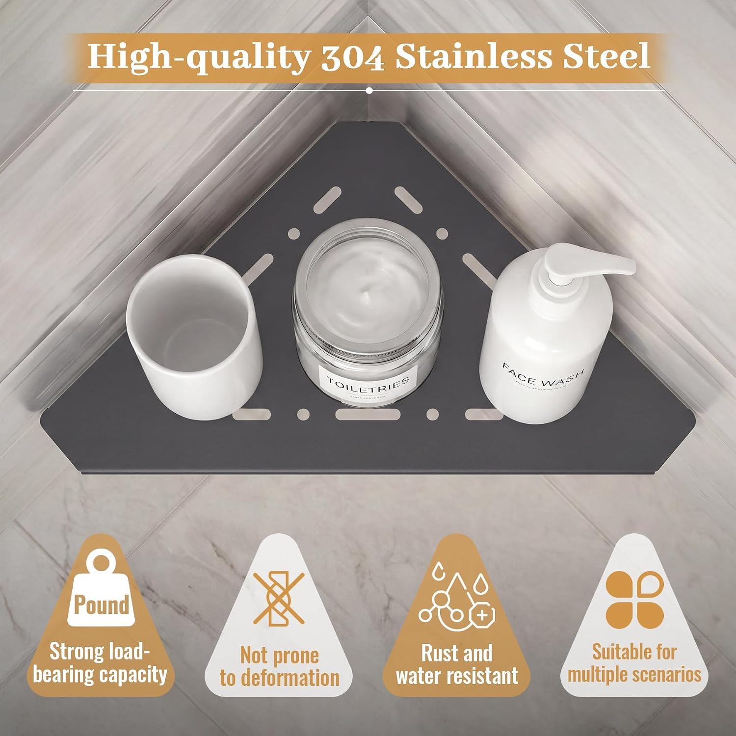 Corner Shelves for Shower 304 Stainless Steel, 8 in Any Wall Drill