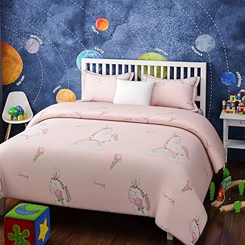 Urban Dream Kids Cotton Unicorn Print Pink and White BEDSHEET Set (Double Bed) - Pink
