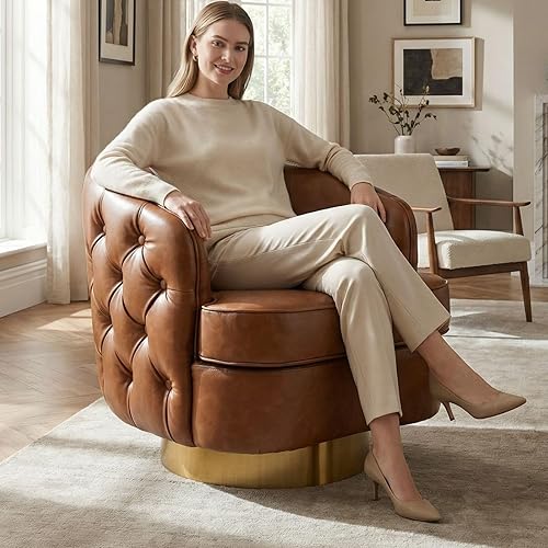 Miniatura 14 de Juego de 2 sillas decorativas modernas, sillones giratorios de barril para sala de estar, silla cómoda de terciopelo con botones, asiento individual