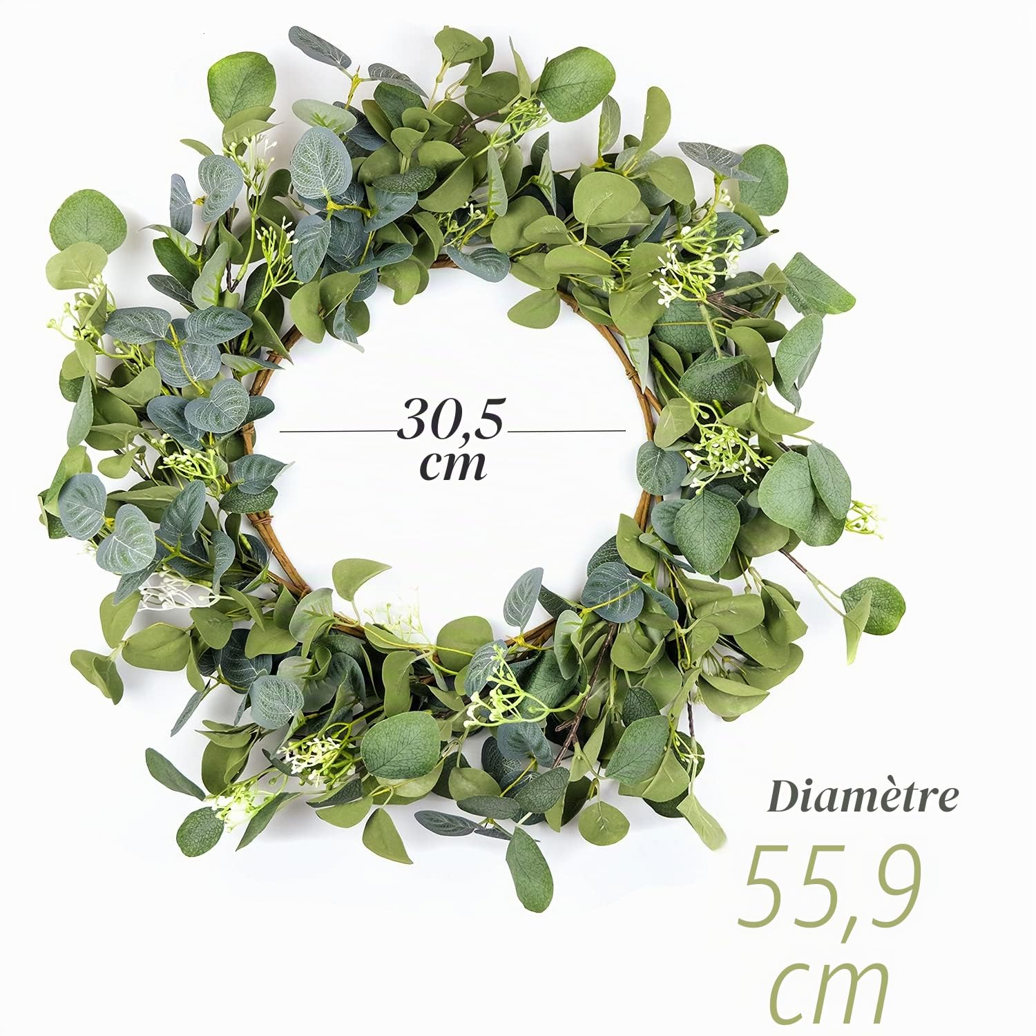 HomeKaren Couronne d'eucalyptus pour Porte d'entrée de 55,9 cm, Couronne de Feuilles Vertes Faites à la Main pour l'été, Le Printemps et Toutes Les Saisons, Couronne Florale de Verdure pour Mur et