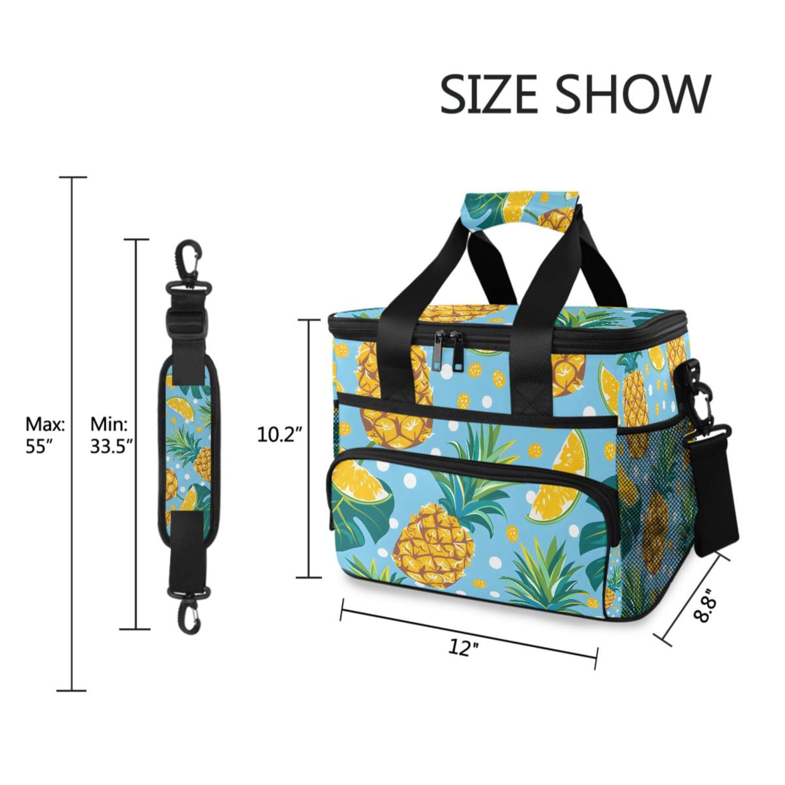 Bolsa térmica grande con diseño de hojas tropicales, lunares, piña, aislada, para picnic, 15 litros, 24 latas, impermeable, para adultos, hombres y mujeres