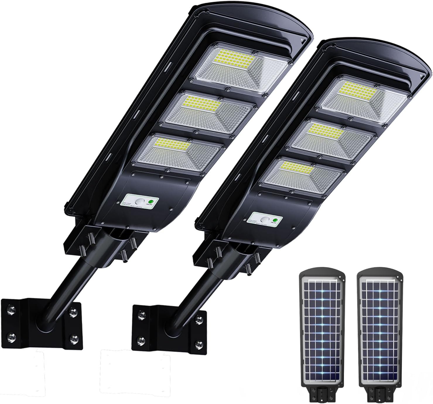 2 Pack 90W Solar Street Lights, IP65 Waterproof, 6000LM Outdoor Solar Flood Light Dusk to Dawn for Parking Lot, Home, Garage and Garden