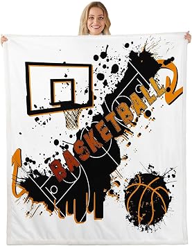 Feelyou Basketball Sherpa Blanket for Bed Sofa Couch 40"x50" Gift for Bed Sofa Couch Basketball Lover Fleece Throw Blanket Ultra Soft Ball Games Plush Blanket Gaming Sports Fuzzy Blanket