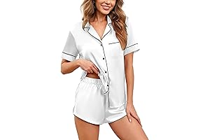 Womens Silk Satin Pajamas Set Short Sleeve Sleepwear Button Down Loungewear 2...