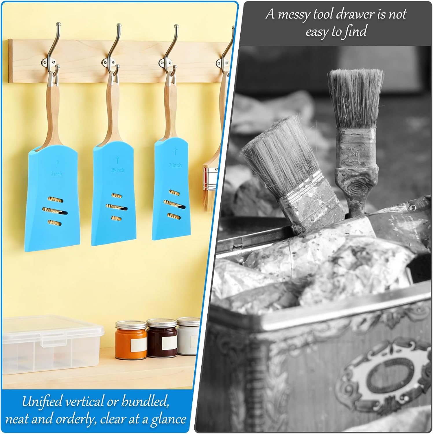 6 Pcs Paint Brush Protector Covers, Silicone Blue Professional Protective Covers Paintbrush Sleeves for 2inch 2.5inch and 3inch Paint Brush, Protects Bristles, & Organizer