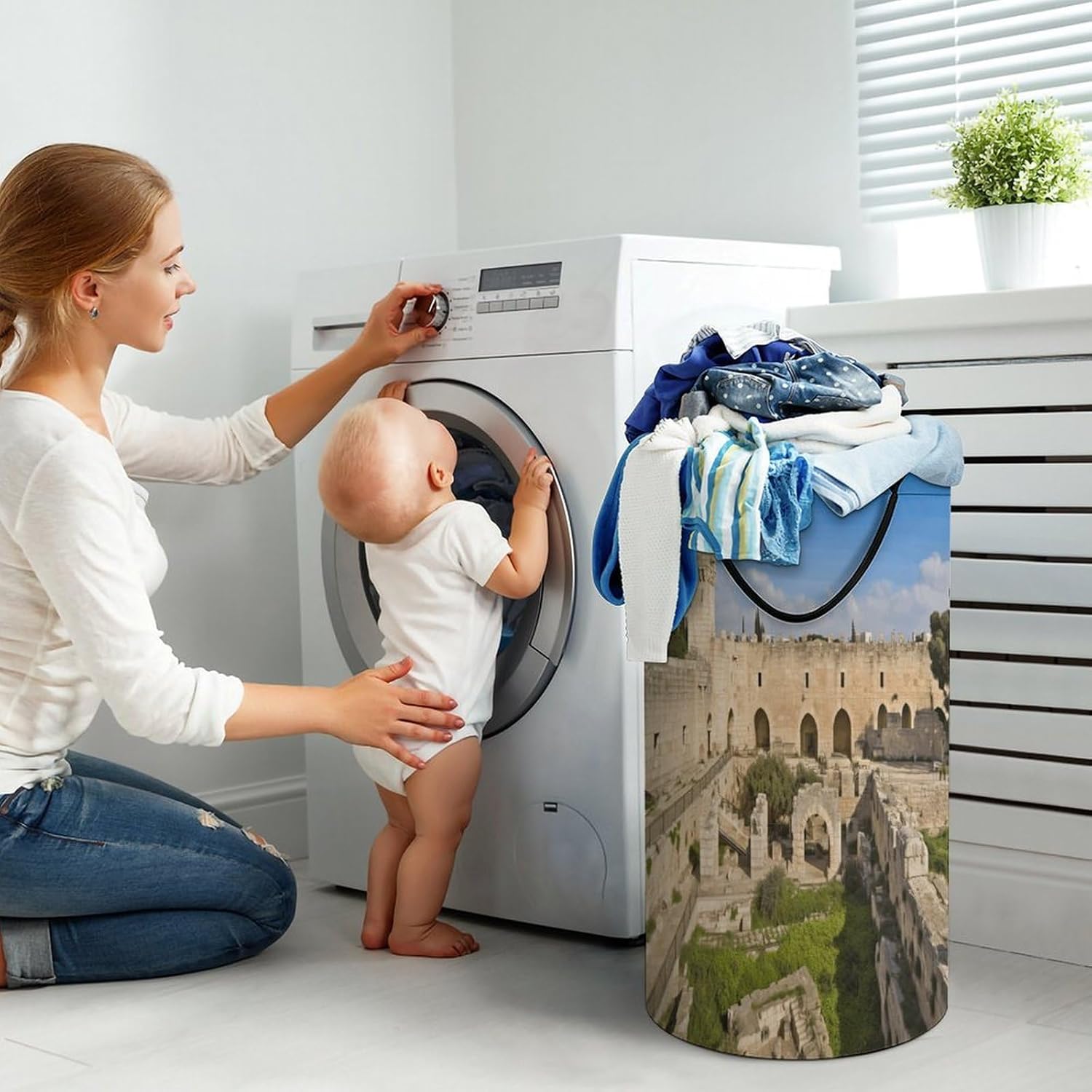 Israel at The Tower of David Laundry Hamper Large Collapsible Laundry Baskets Clothes Storage Basket with Both Sides Handles Narrow Waterproof Clothes Hampers for Bedroom Travel