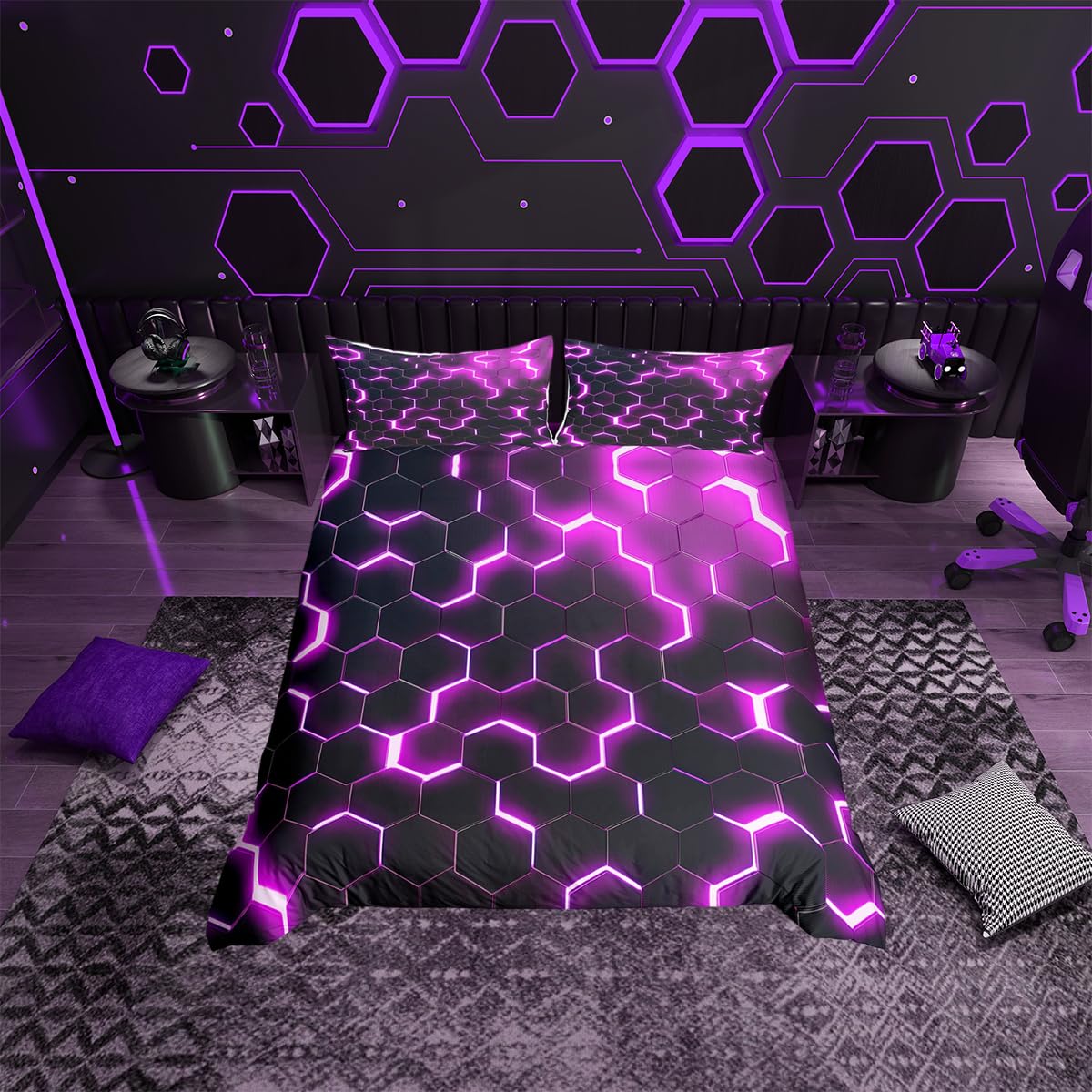 Ropa de cama morada de panal 3D para decorar habitaciones juveniles y dormitorios modernos individuales