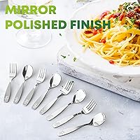 Vista 6 de Juego de cubiertos de acero inoxidable para niños de 8 piezas, 4 tenedores y 4 cucharas, bonitos juegos de cubiertos para niños con pulido