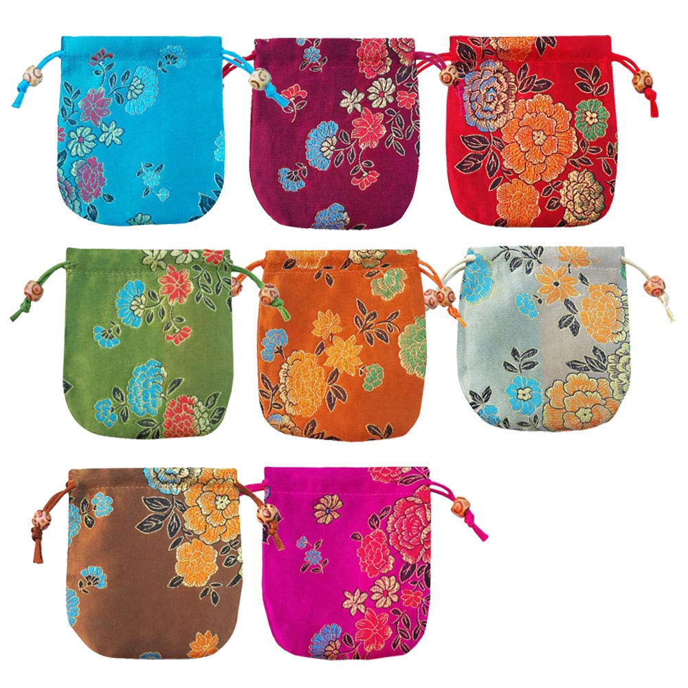 XZEN 8 Pcs Rich Oriental Style Embroidery Storage Bags Creative Personality Perfume Bag Beam Mouth Portable Packet Jewelry Rosary Beads Gift Packaging Pouches