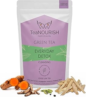 TeaNOURISH Everyday Detox Grüntee | Darjeeling Loseblatt | 100% natürliche Kurkuma, Ashwagandha, Kardamom, Shatavari, Stev...