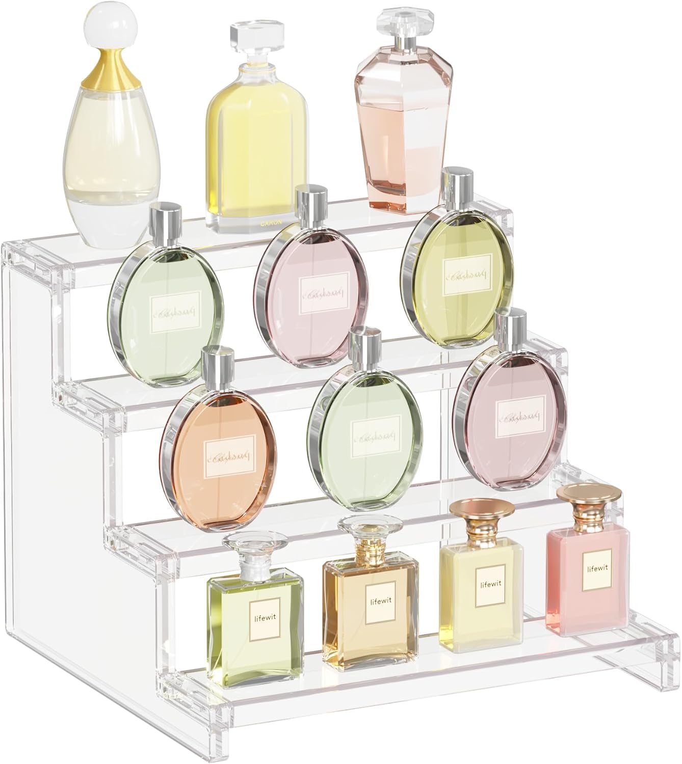 Lifewit 4 Tier Clear Display Risers Stand, Perfume Organiser, Plastic Organiser for Cupcake, Dessert, Figure, Makeup, Desktop, Dresser and Vanity Display Stand for Organisation and Decoration, 1Pack : Amazon.co.uk: Home &amp; Kitchen