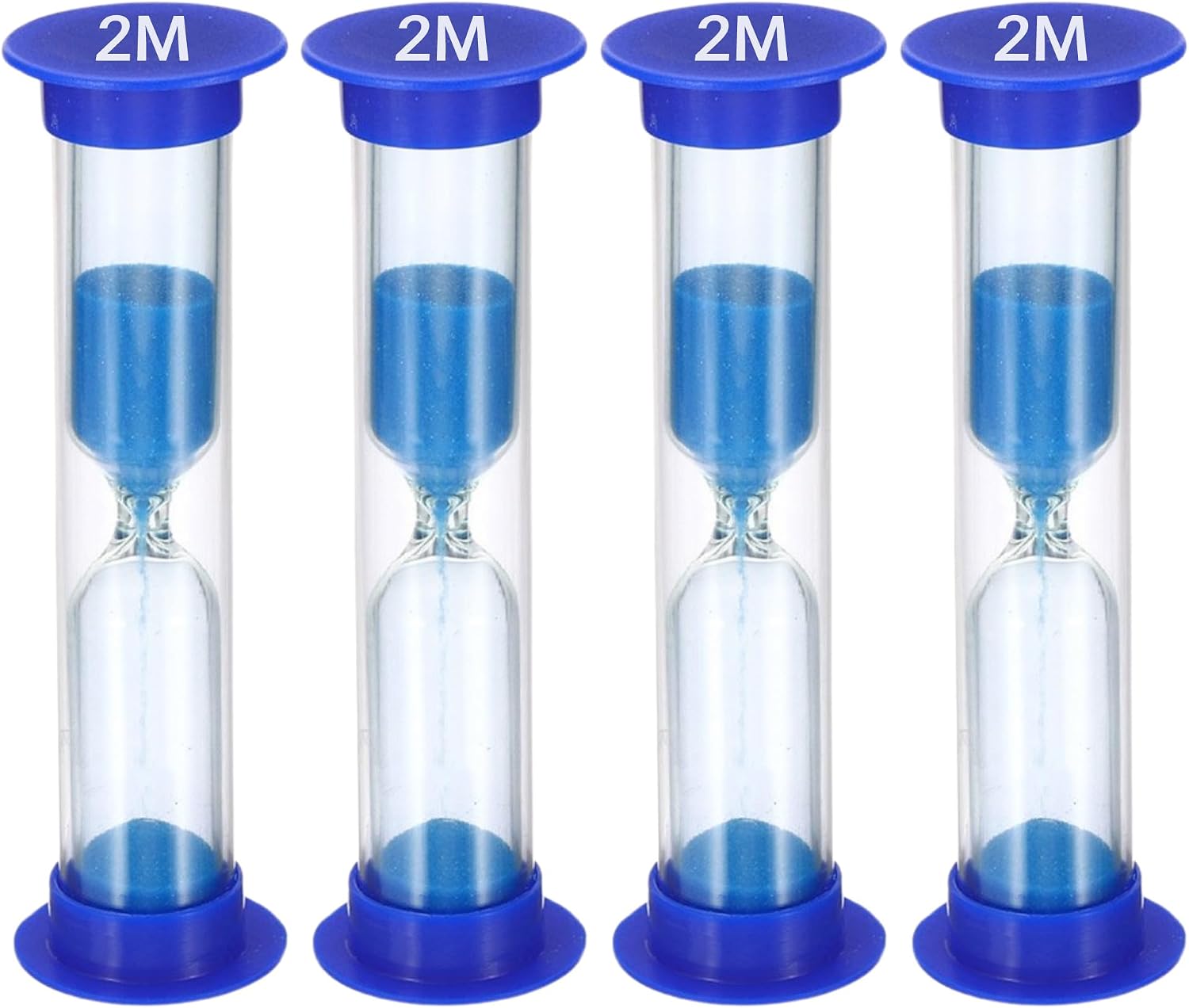 Sand Timer for Kids - 2 Minute Set of 4 Hour Glass - Blue Color - Acrylic Covered for Classroom Home and Nursery