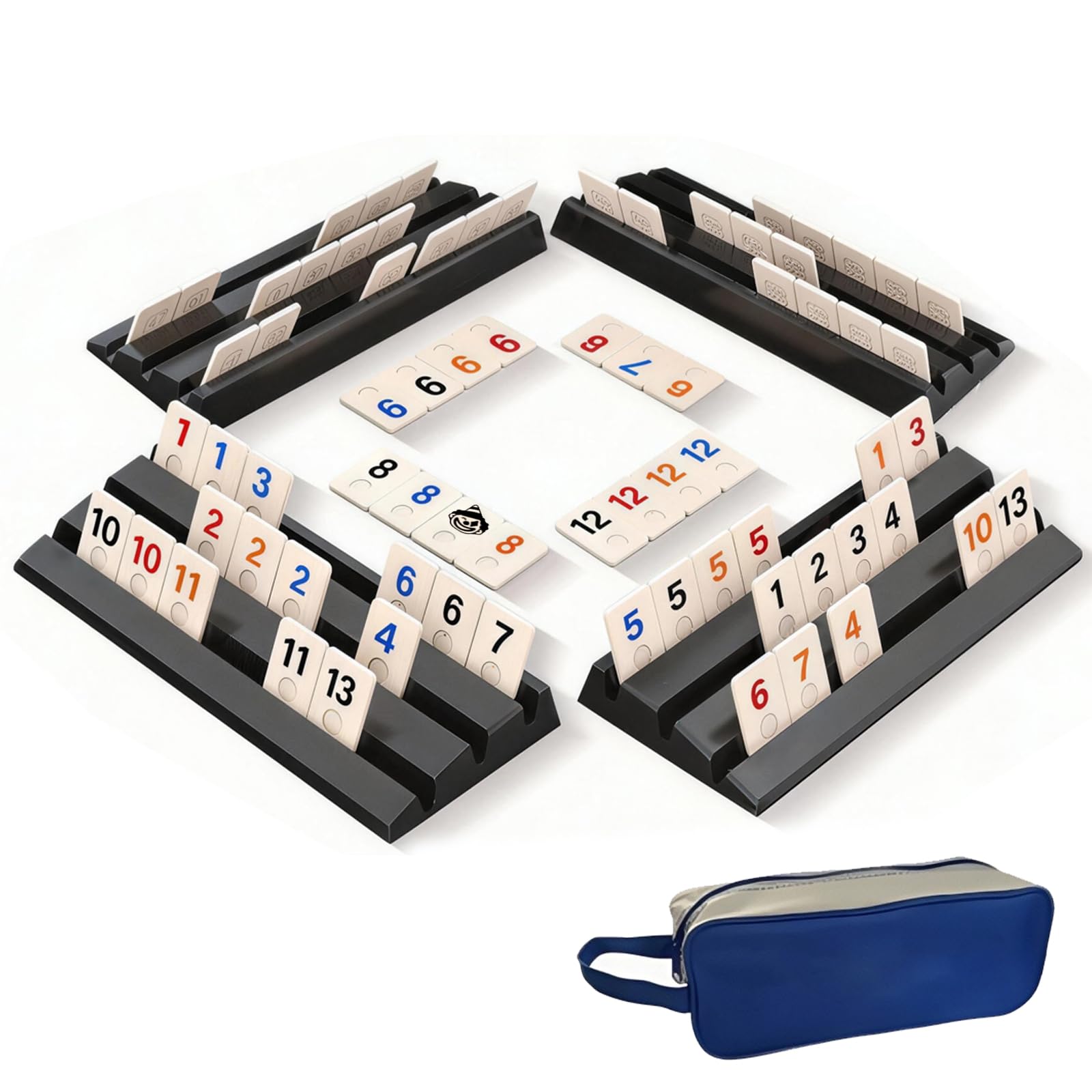 Juego De Mini Rummy Clásico con 104 Tarjetas y 4 Tarjeteros, Conveniente Juegos de Mesa Rummy para 2-4 Personas, es la Opción Ideal para Fiestas Familiares (Grandes)