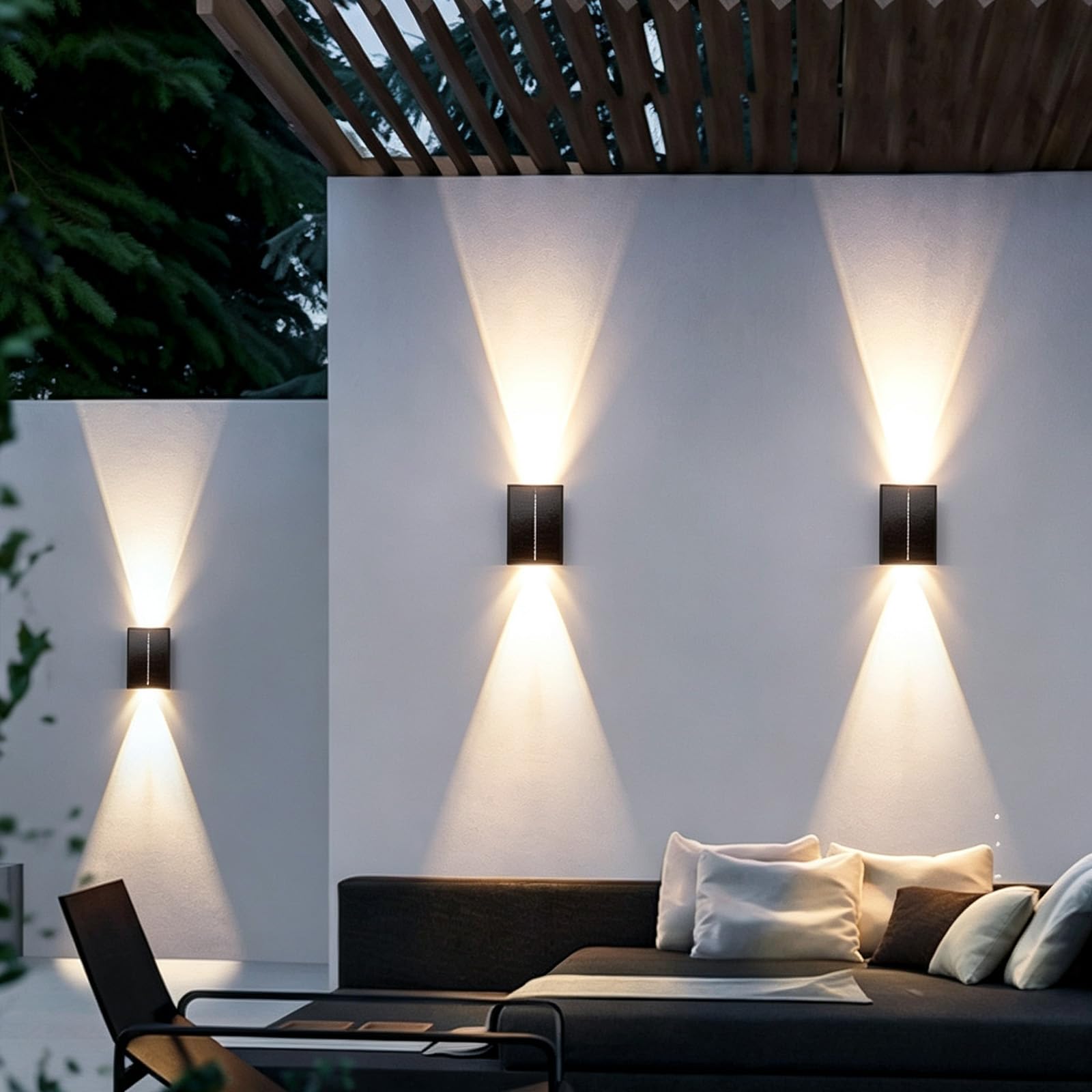 Lampada Solare da Esterno LED Applique da Parete Up & Down Impermeabile IP65 Iluminazioni per Pareti Solari Esterno Luce da Parete Corridoio Balcone Giardino Terrazzo (Luce Calda,12 teste)
