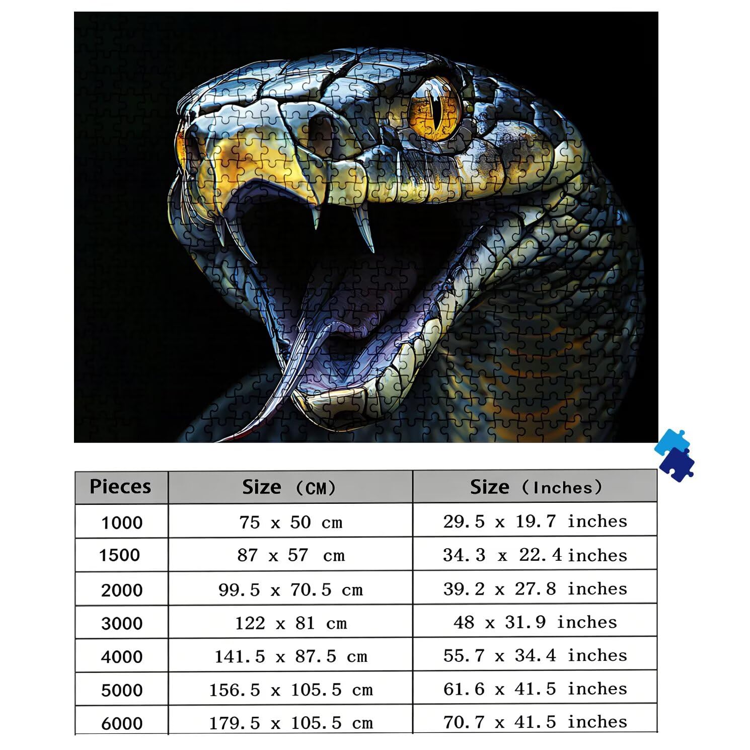 Puzzle 2000 Teile, Holzpuzzle Erwachsene - Impossible Puzzle 99.5 x 70.5 cm niffliges Denkspiel & Denksport für Frauen & Männer, Familienspiel, Home Dekor, Geschenk für Frauen Schlange Tier-2 w0-804