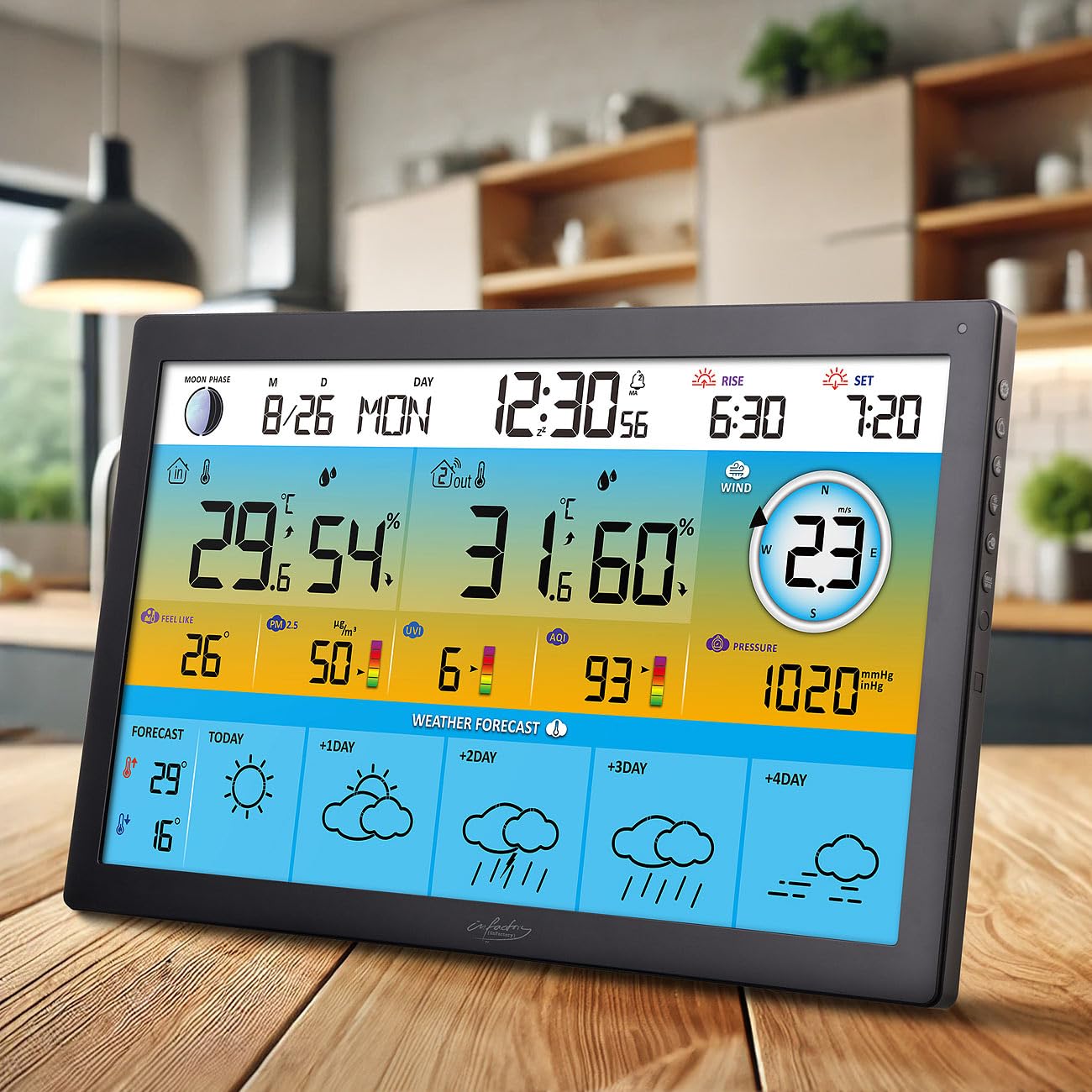 infactory Funkuhr: Jumbo-Funk-Wetterstation mit WLAN, Außensensor, Hygro- und Thermometer (Wetterstation für Gewächshaus, mit Aufzeichnung, PC)