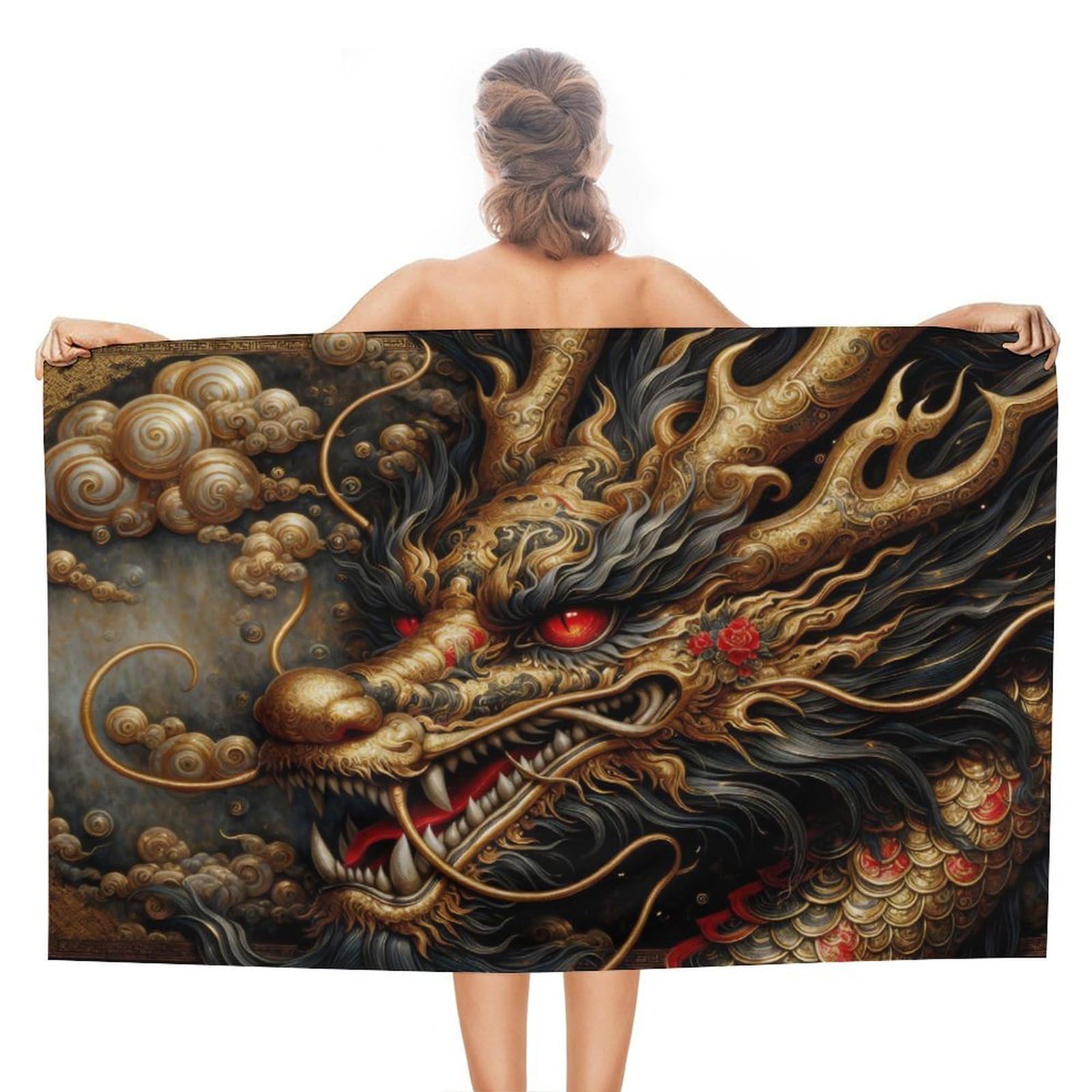 Serviette de plage légères anti-humidité dragon doré pour adultes