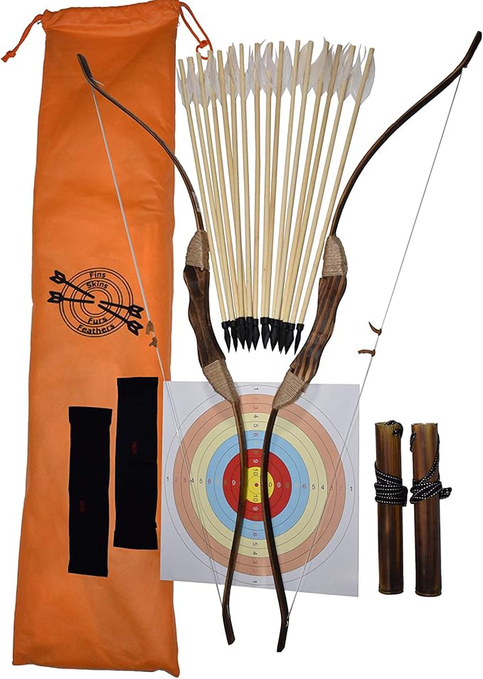 FSFF Enhanced Wooden Bow and Arrow for Kids 2Bows 2Four Arrow quivers 16Arrows w