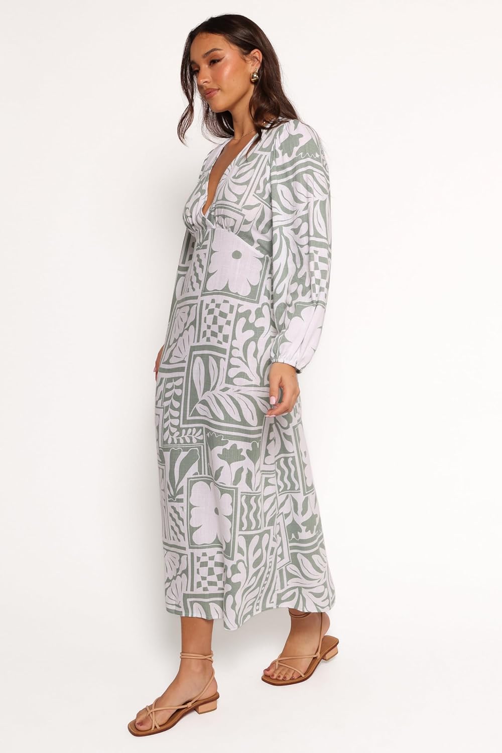 Petal & Pup Women's Kolby Long Sleeve Midi Dress Sage Print