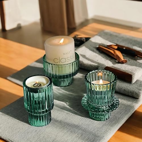 Miniatura 6 de Portavelas de cristal acanalado verde, candelabros votivos de té para centro de mesa, decoración de boda, juego de 6