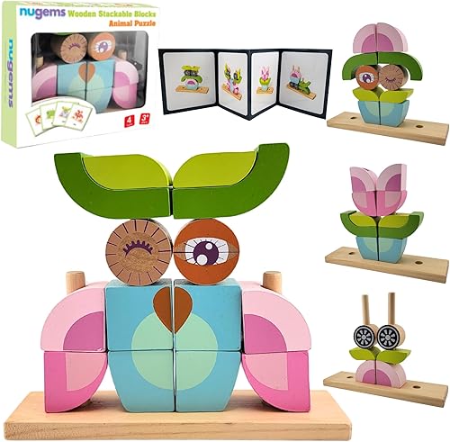 Rompecabezas de madera para niños Montessori Bloques de construcción  Juguetes educativos preescolares de aprendizaje, rompecabezas apilables de