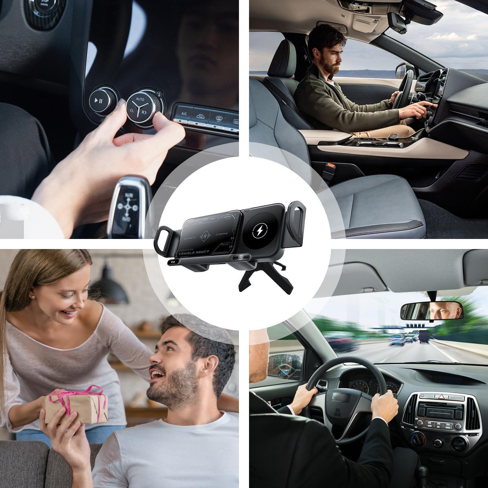 Generico Supporto Ricarica Wireless Auto Supporto Telefono Cruscotto | Supporto Smartphone Piegevole, Ricarica 15W Doppia Bobina per Auto