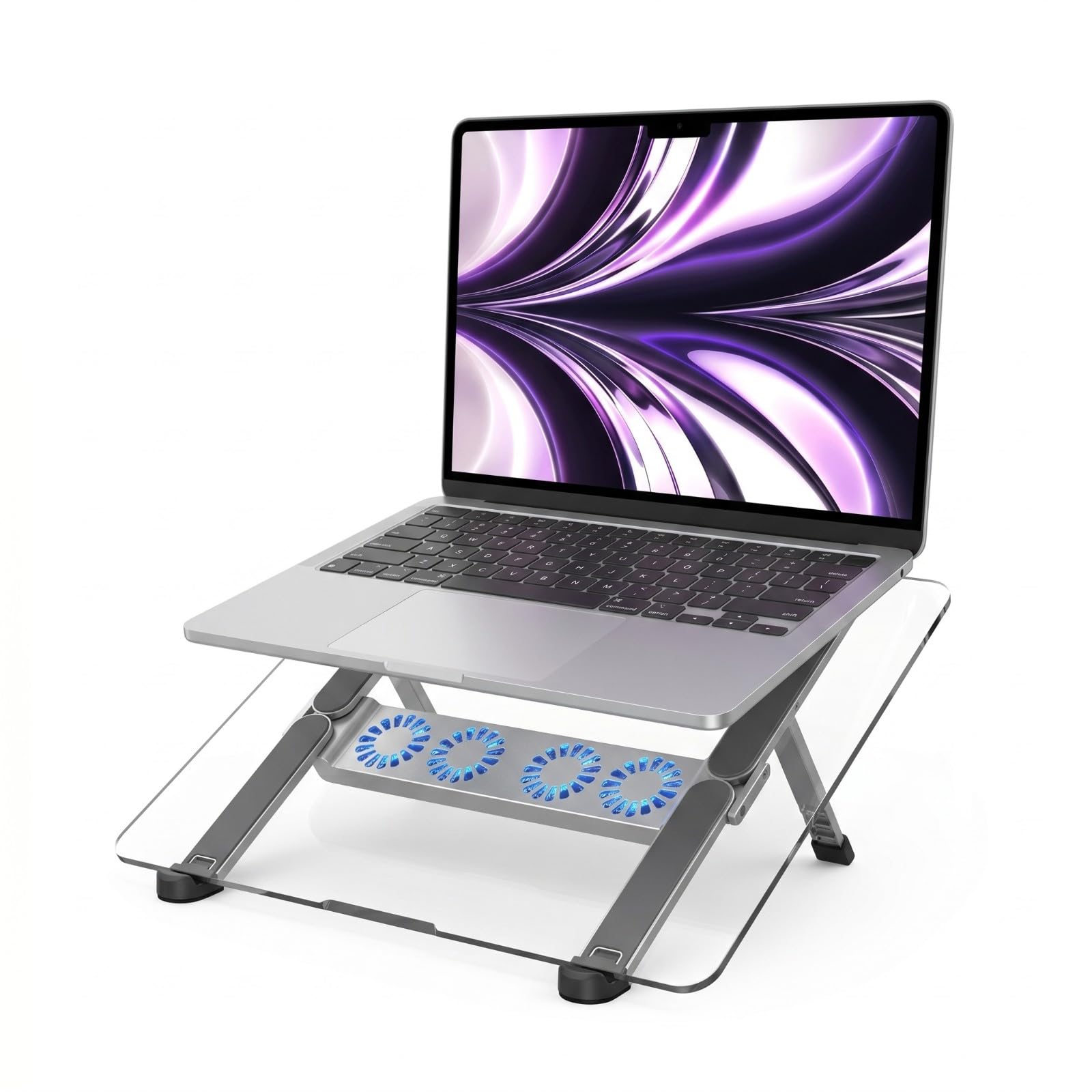 Base di Raffreddamento per Laptop, Supporto/Rialzo PC Portatile Pieghevole con 4 Ventole Silenziose, Altezza Regolabile a 6 Livelli, per Notebook 10-17 Pollici