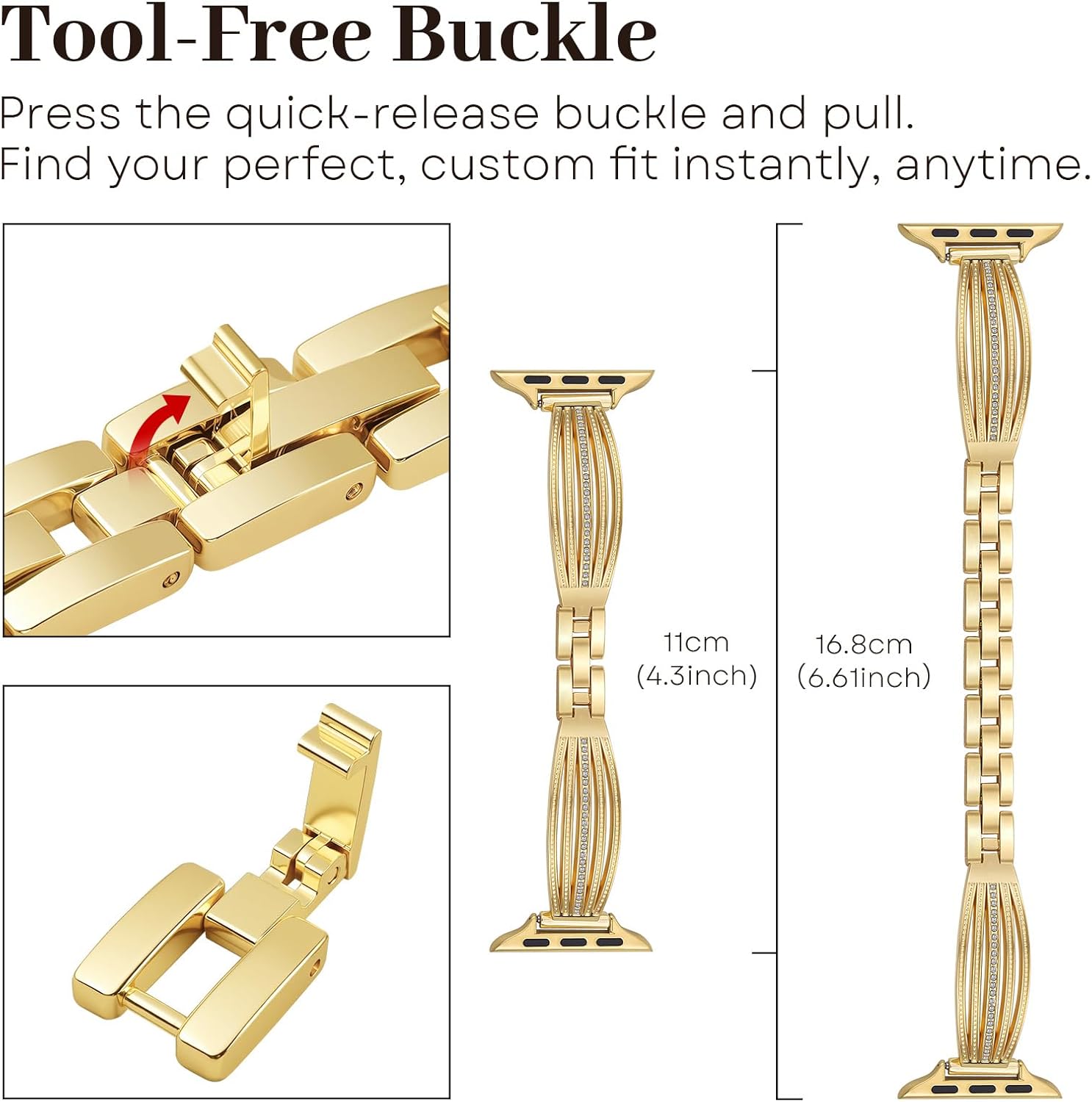 AIRSPO Slim Gold Band Compatible with Apple Watch 38mm/40mm/41mm/42mm Gold Apple Watch Bands for Women Jewelry Bracelet with Bling Diamond for iWatch Bands (Series 11 10 9 8 7 6 5 4 3 SE) - Image 4